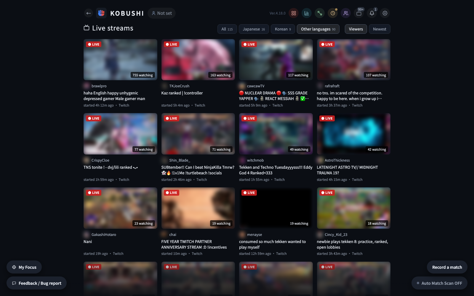 Live streams: Tekken 8 streams ordered by viewer count