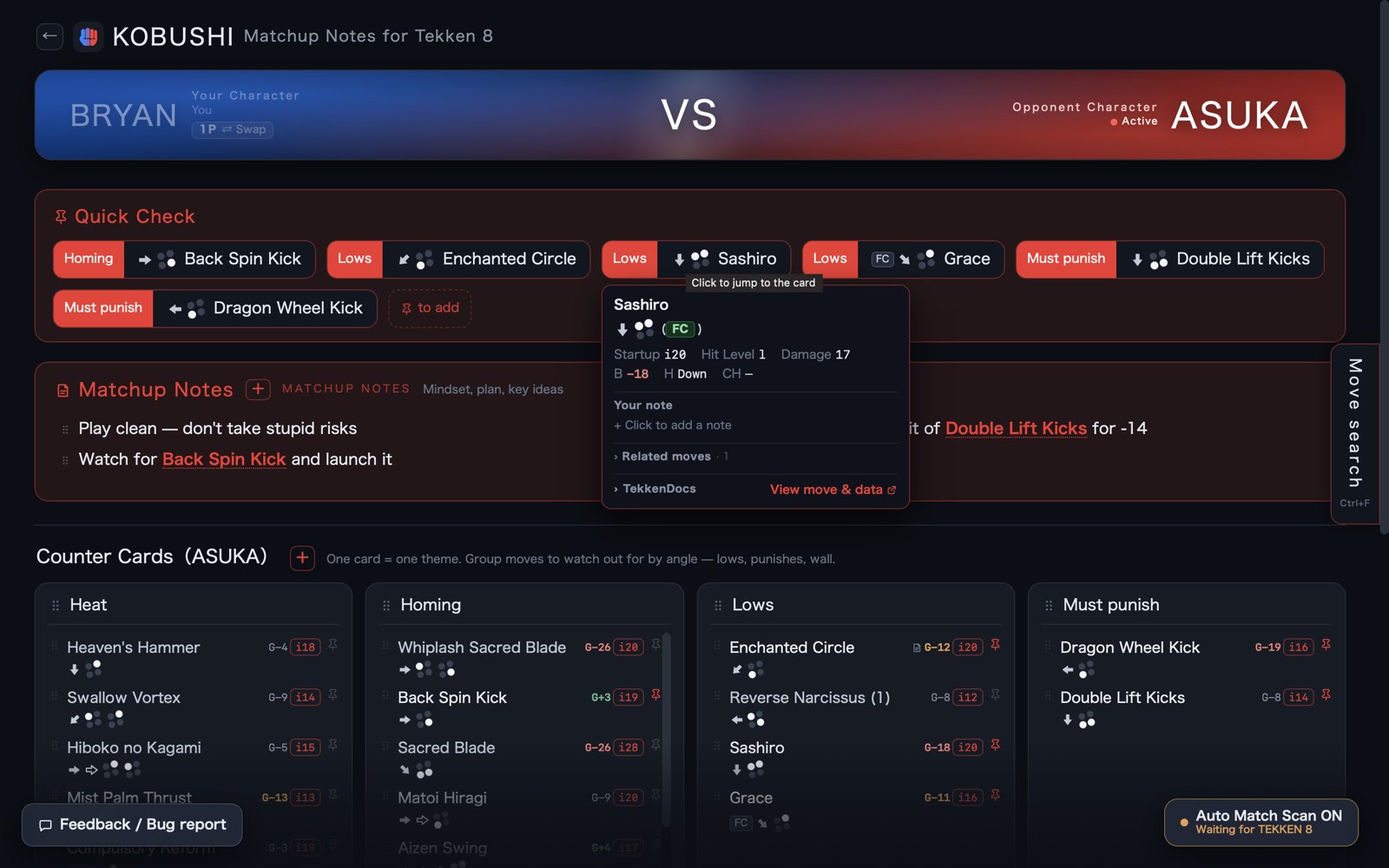 Counter sheet with move hover details
