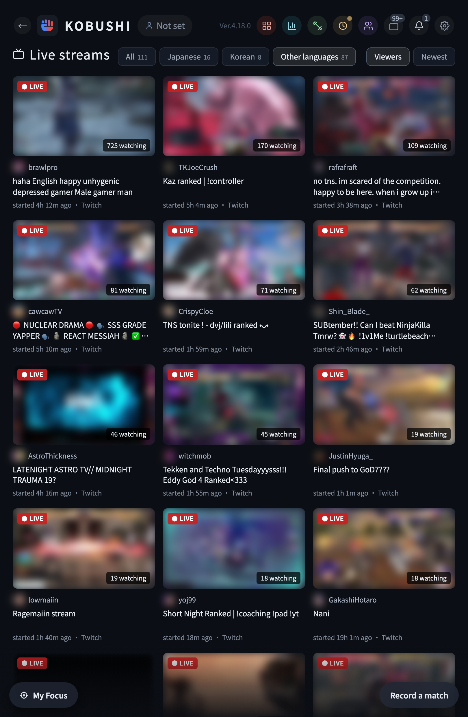 Live streams opened on a tablet